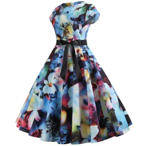 Rozkloszowana Sukienka Vintage W Pastelowe Kwiaty