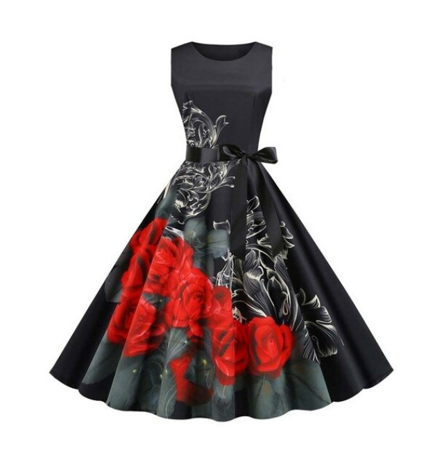 Czarna Rozkloszowana Sukienka W Stylu Vintage