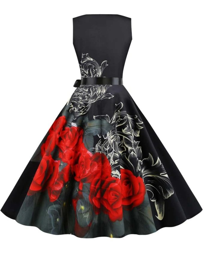 Czarna Rozkloszowana Sukienka W Stylu Vintage