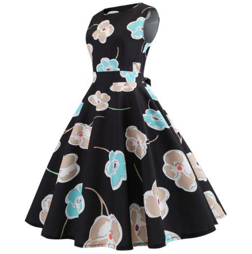 Sukienka Vintage Flare Czarne Kwiaty