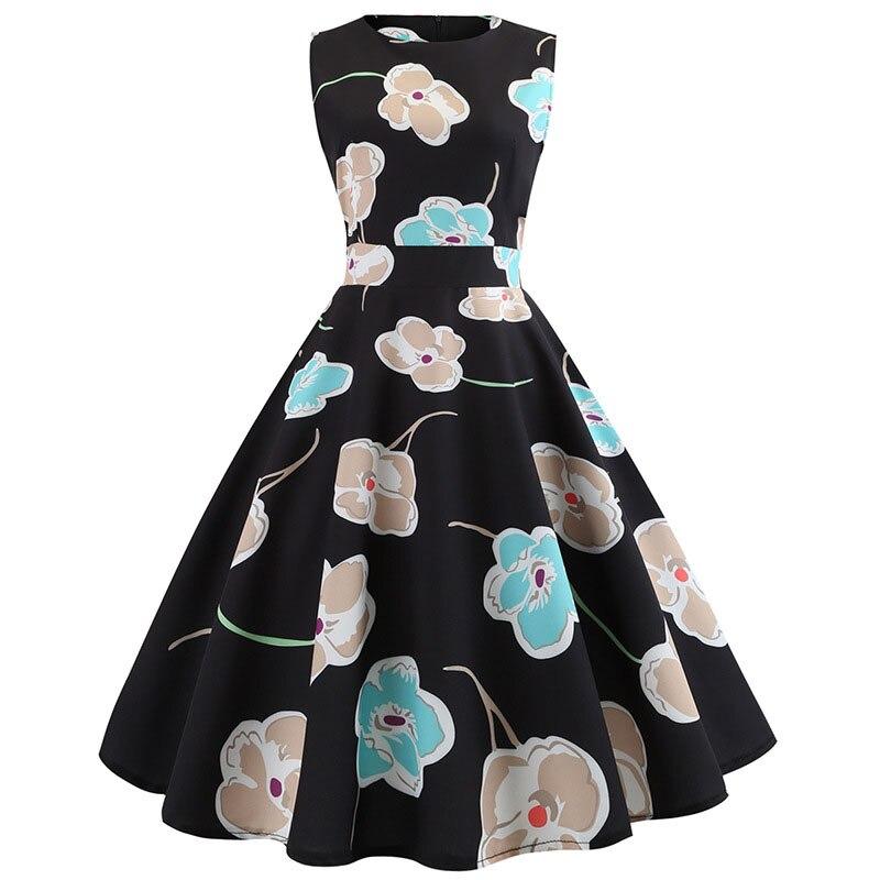 Sukienka Vintage Flare Czarne Kwiaty