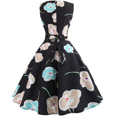 Sukienka Vintage Flare Czarne Kwiaty