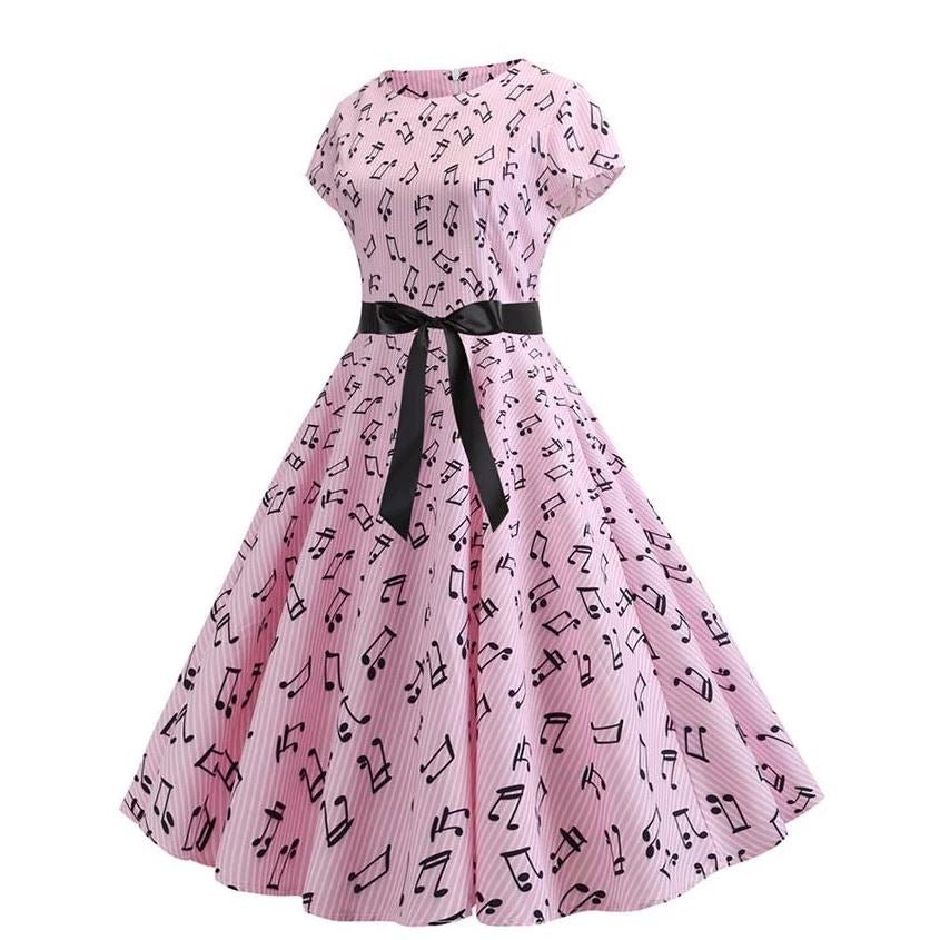 Wiosenna Różowa Sukienka Rozkloszowana W Stylu Vintage