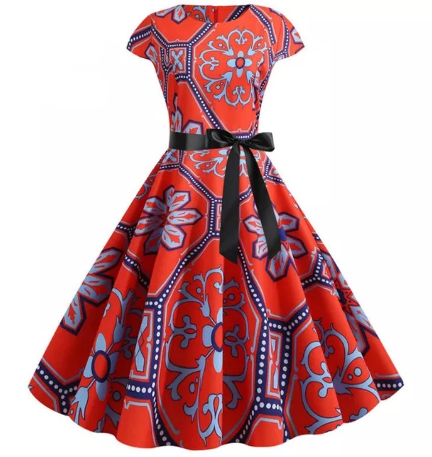 Rozkloszowana Sukienka Vintage W Czerwone Kwiaty