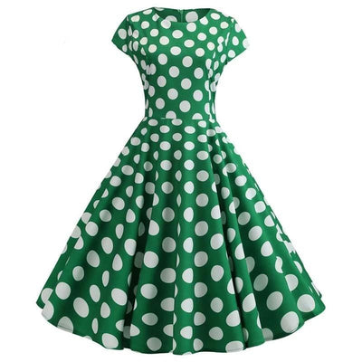 Rozkloszowana Zielona Sukienka Vintage W Białe Kropki
