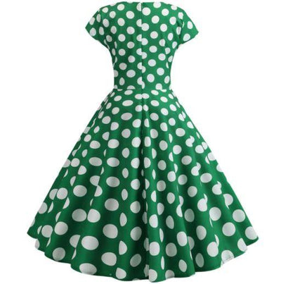 Rozkloszowana Zielona Sukienka Vintage W Białe Kropki