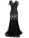 Czarno-Złota Długa Sukienka Haute Couture Gatsby