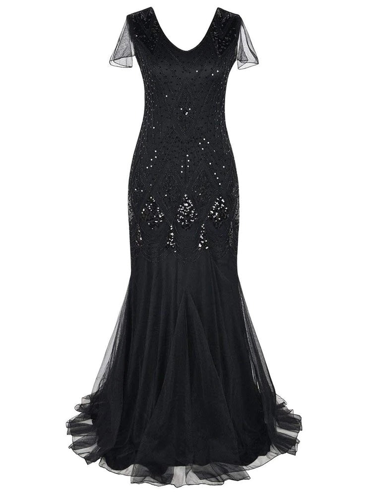 Czarna Długa Sukienka Gatsby Haute Couture