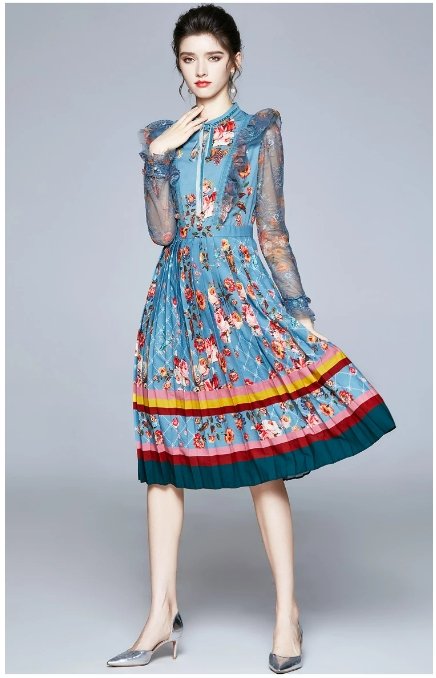 Miętowa Sukienka Maxi W Kwiaty W Stylu Vintage