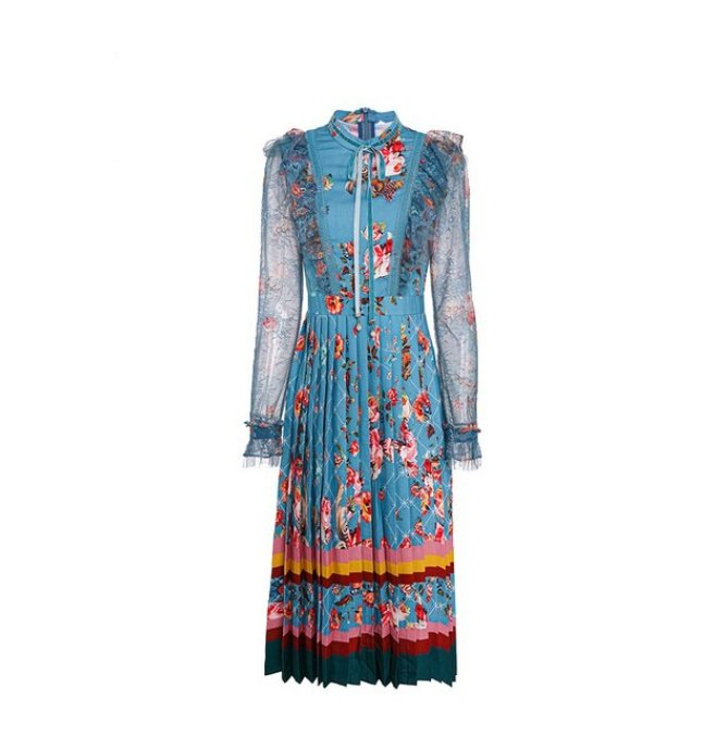 Miętowa Sukienka Maxi W Kwiaty W Stylu Vintage