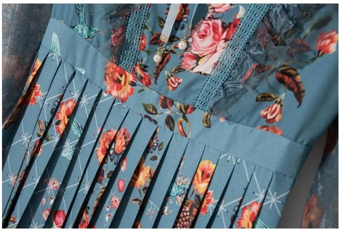 Miętowa Sukienka Maxi W Kwiaty W Stylu Vintage