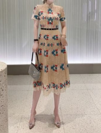 Długa Marszczona Sukienka W Stylu Vintage W Kolorze Szampana