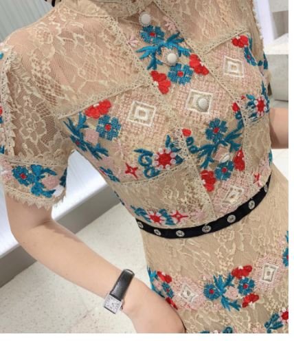 Długa Marszczona Sukienka W Stylu Vintage W Kolorze Szampana