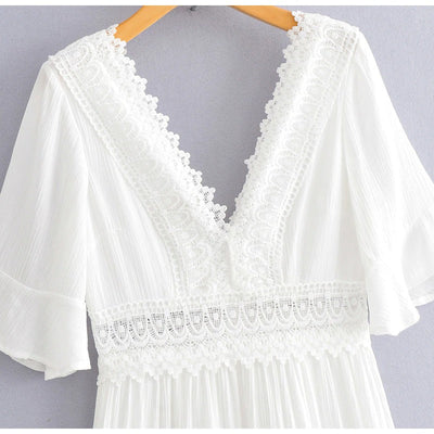 Biała Koronkowa Sukienka Maxi W Stylu Vintage