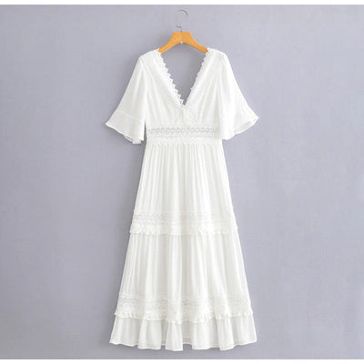 Biała Koronkowa Sukienka Maxi W Stylu Vintage