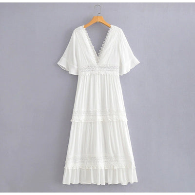 Biała Koronkowa Sukienka Maxi W Stylu Vintage