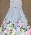 Niebieska Sukienka Maxi W Kwiaty W Stylu Vintage