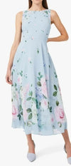 Niebieska Sukienka Maxi W Kwiaty W Stylu Vintage