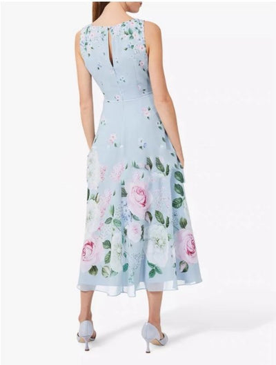 Niebieska Sukienka Maxi W Kwiaty W Stylu Vintage