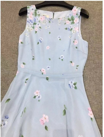 Niebieska Sukienka Maxi W Kwiaty W Stylu Vintage