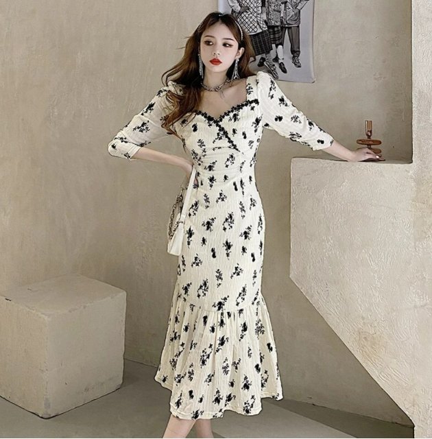 Kwiecista Sukienka Maxi W Stylu Vintage W Kolorze Khaki