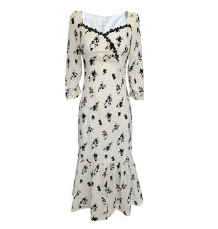 Kwiecista Sukienka Maxi W Stylu Vintage W Kolorze Khaki