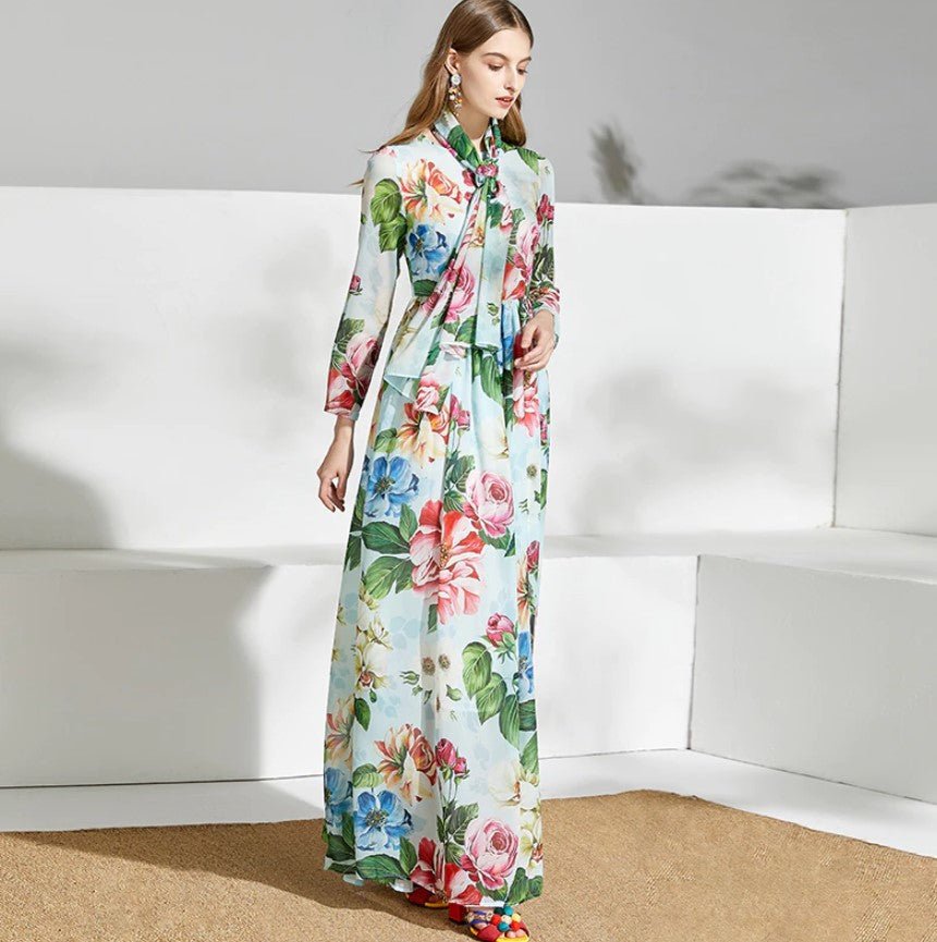 Zielona Sukienka Maxi W Kwiaty W Stylu Vintage