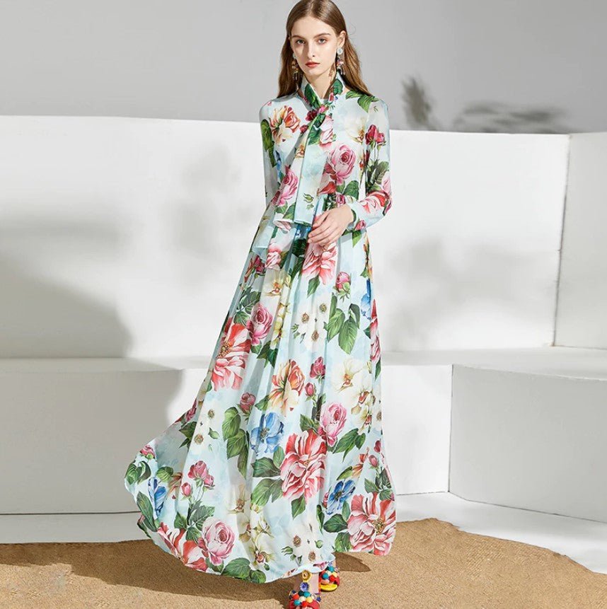 Zielona Sukienka Maxi W Kwiaty W Stylu Vintage