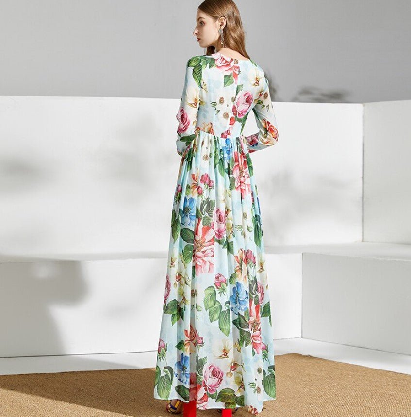 Zielona Sukienka Maxi W Kwiaty W Stylu Vintage