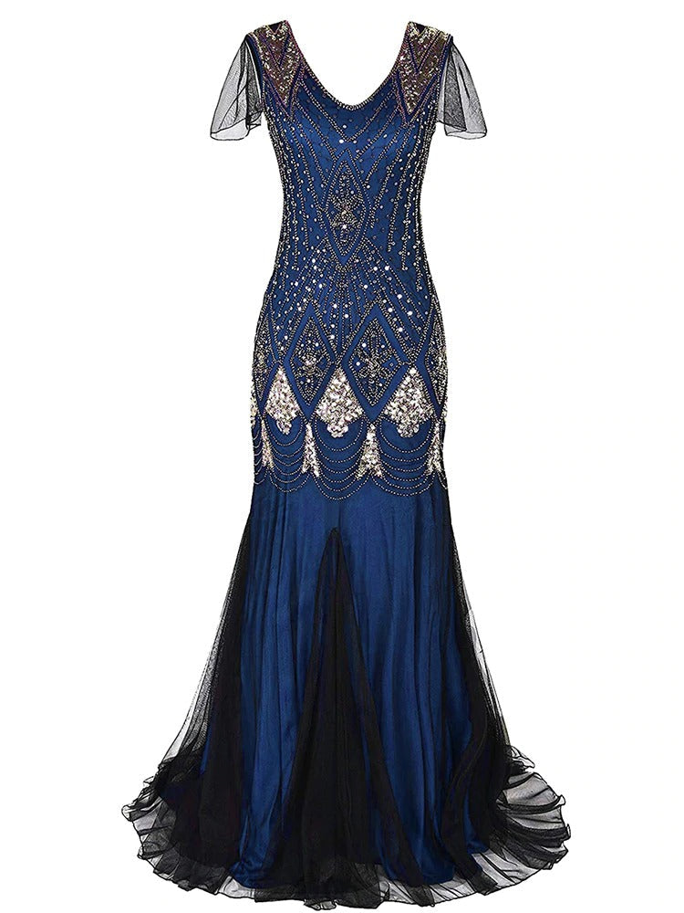 Niebieska Długa Sukienka Haute Couture Gatsby