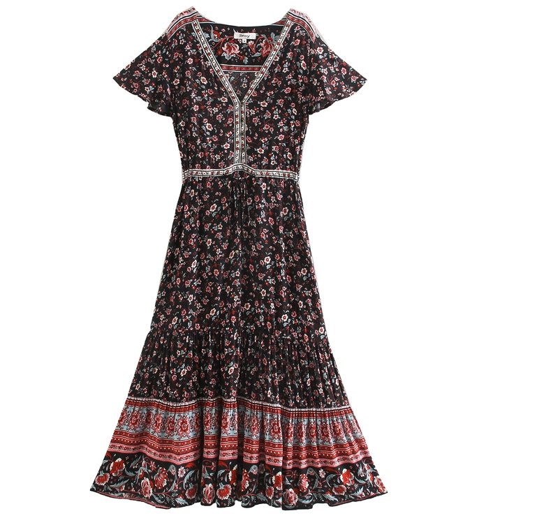 Czarna Sukienka Maxi W Stylu Lat 70