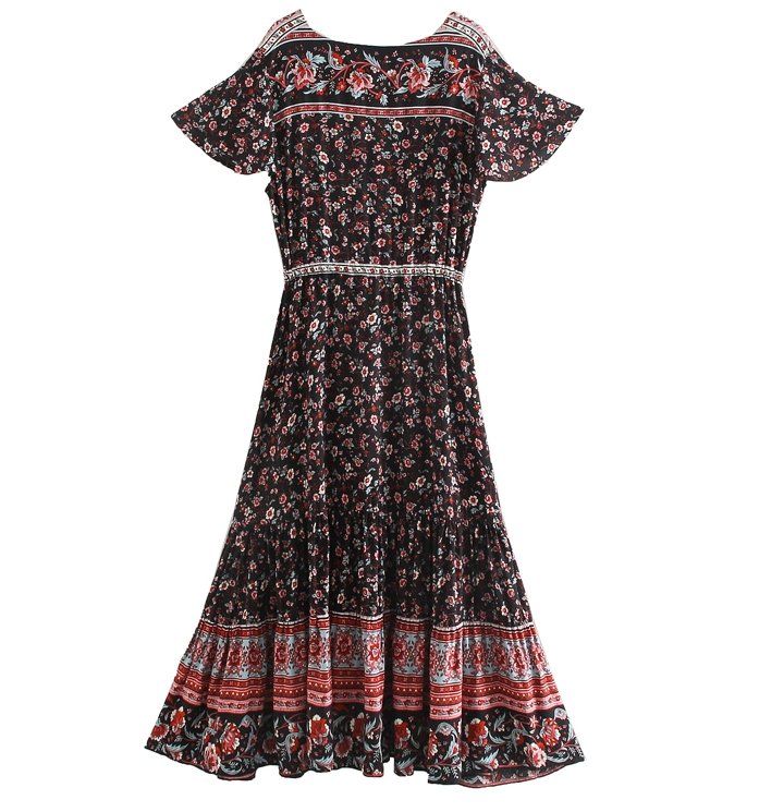 Czarna Sukienka Maxi W Stylu Lat 70