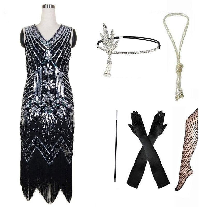 Srebrna Sukienka Retro Z Lat 20