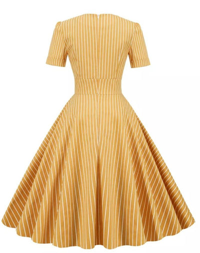 Żółta Sukienka Retro Z Lat 50