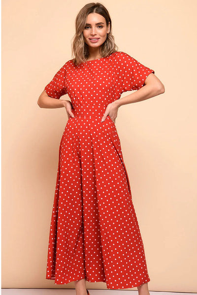 Czerwona Sukienka Vintage W Kropki