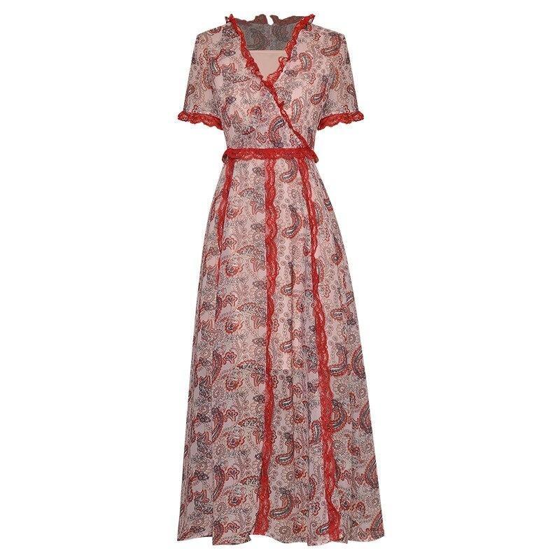 Czerwona Koronkowa Sukienka W Stylu Vintage