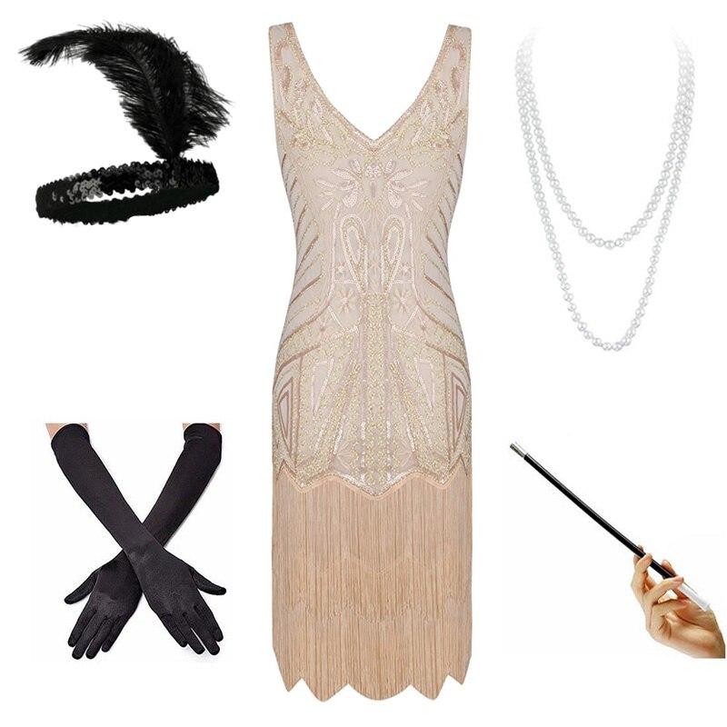 Beżowa Suknia Wieczorowa Z Lat 20