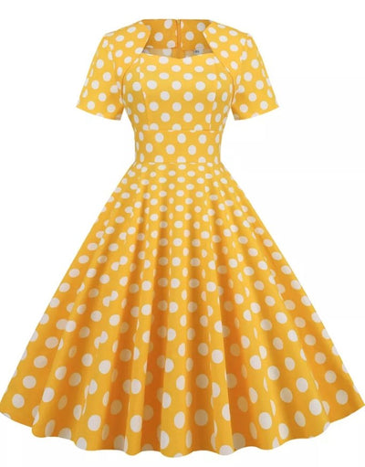 Żółta Sukienka W Stylu Vintage Z Lat 50