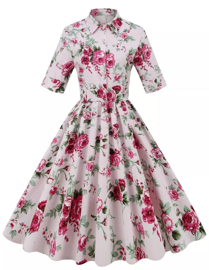 Sukienka W Stylu Lat 50. W Róże Vintage