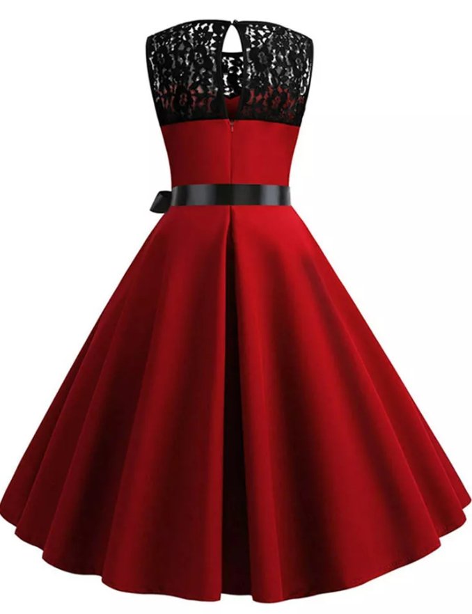 Burgundowa Sukienka Damska W Stylu Lat 60