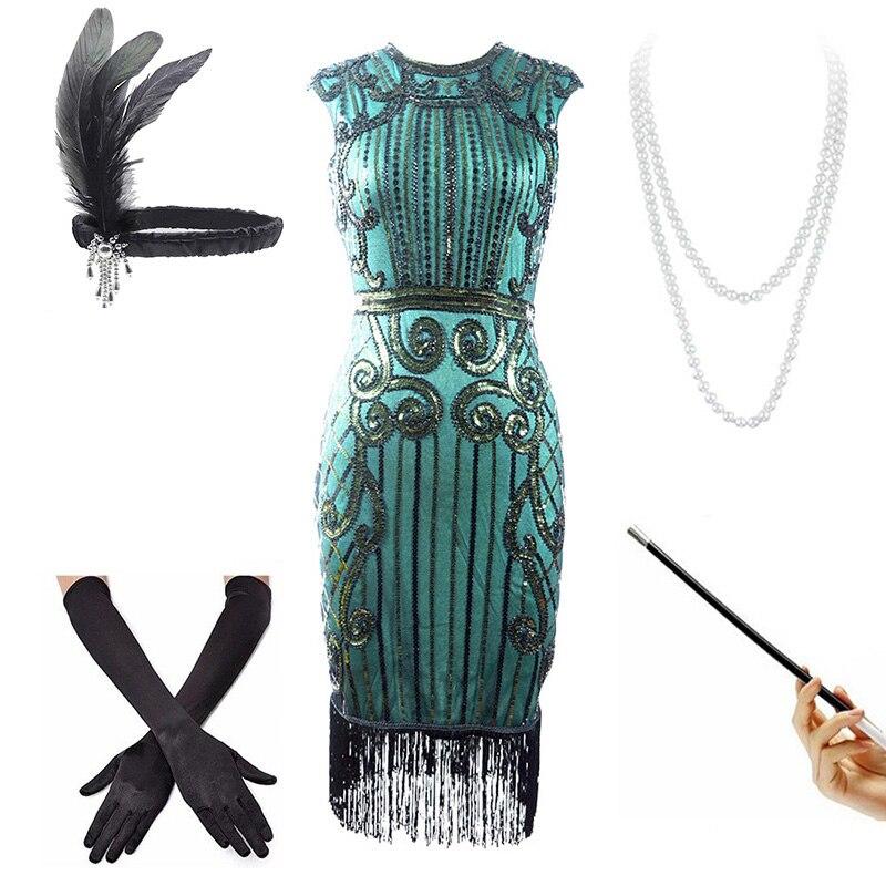 Zielona Sukienka Z Obniżonym Stanem Z Lat 20