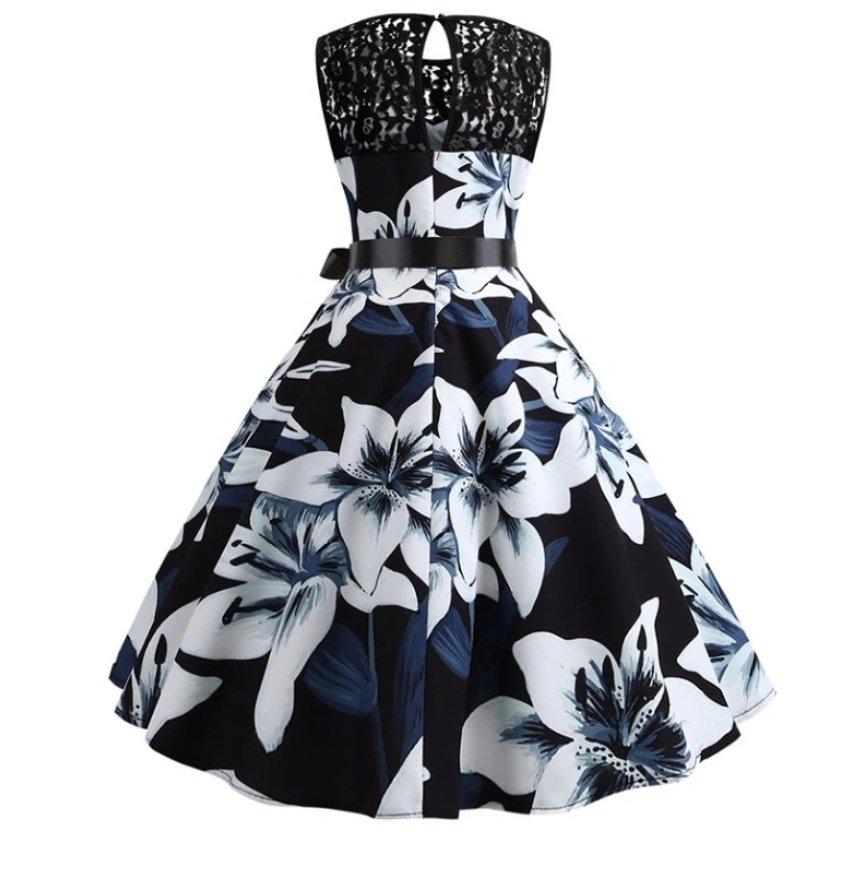 Czarno-Biała Sukienka Trapezowa W Stylu Vintage