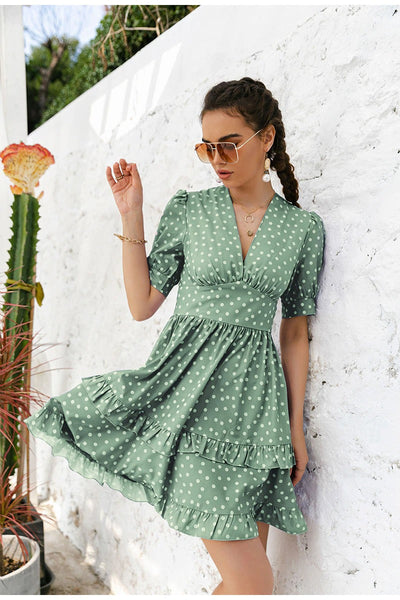 Zielona Sukienka W Kropki Vintage