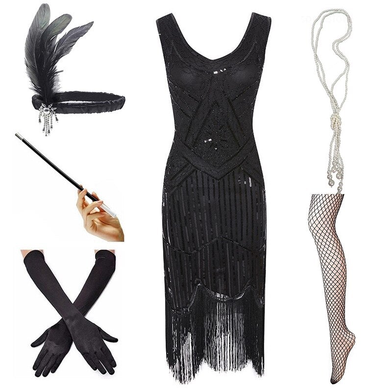 Czarna Sukienka Vintage Z Lat 20. XX Wieku