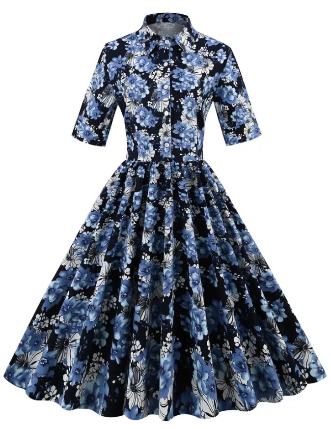 Sukienka Vintage 1950 Niebieska