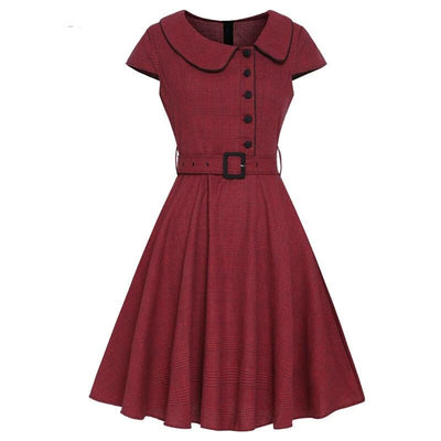 Bordowa Sukienka Z Krótkim Rękawem W Stylu Vintage Z Lat 50