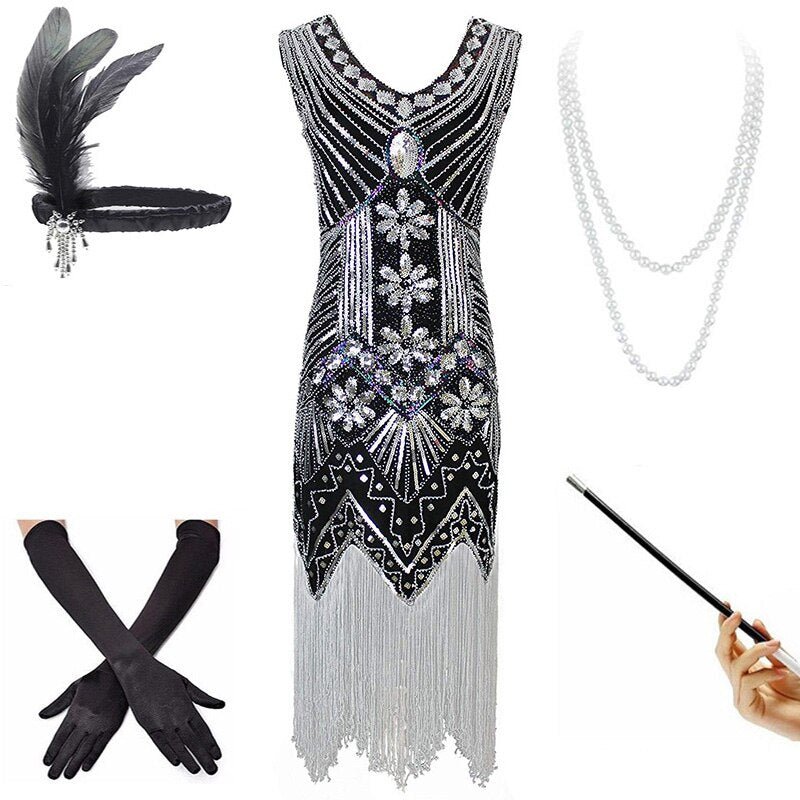 Sukienka Vintage Z Lat 20. XX Wieku Srebrno-Czarna