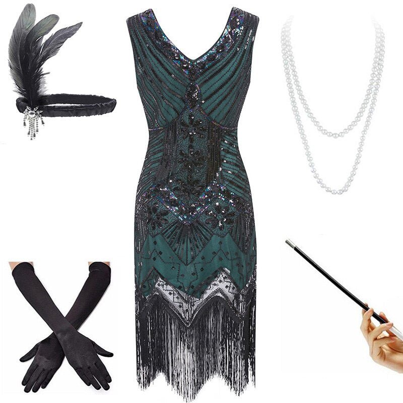 Sukienka Vintage Z Lat 20. Zielono-Czarna