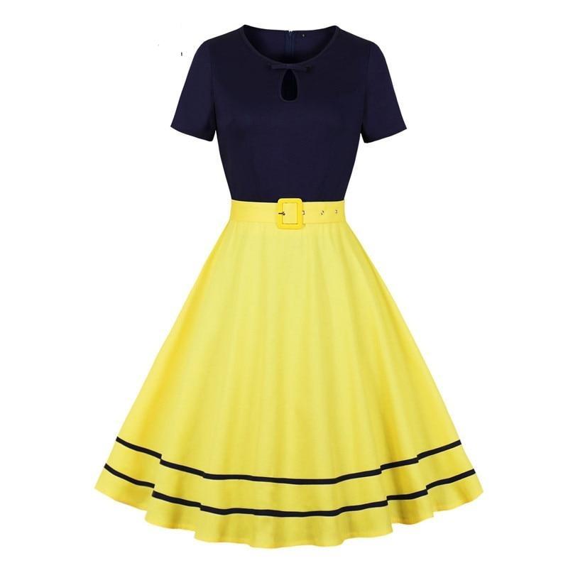 Granatowo-Żółta Sukienka Vintage Z Lat 50