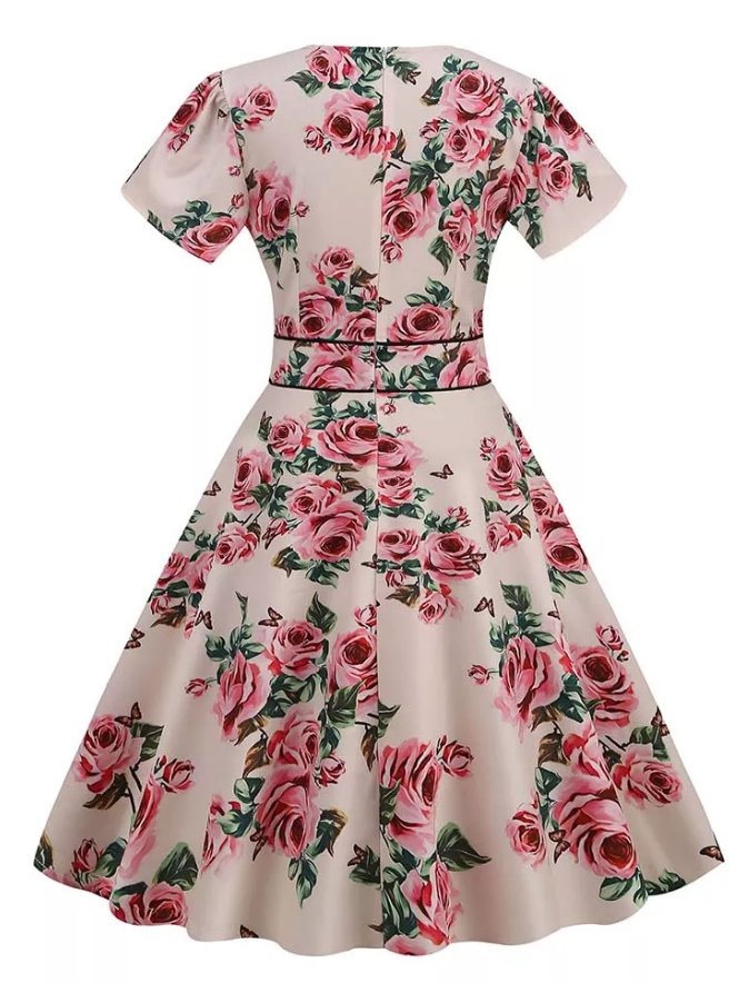 Sukienka Vintage Z Lat 60. Beżowe Kwiaty